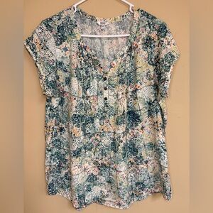 Sonoma Green and Yellow Floral Blouse